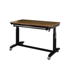 Husky 52 In. W X 24 In. D 1-Drawer Adjustable Height Gloss Black Workbench With Dark Stained Wood Top -Husky Shop husky workbenches holt5201b11 77 1000