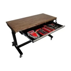 Husky 52 In. W X 24 In. D 1-Drawer Adjustable Height Gloss Black Workbench With Dark Stained Wood Top -Husky Shop husky workbenches holt5201b11 a0 1000