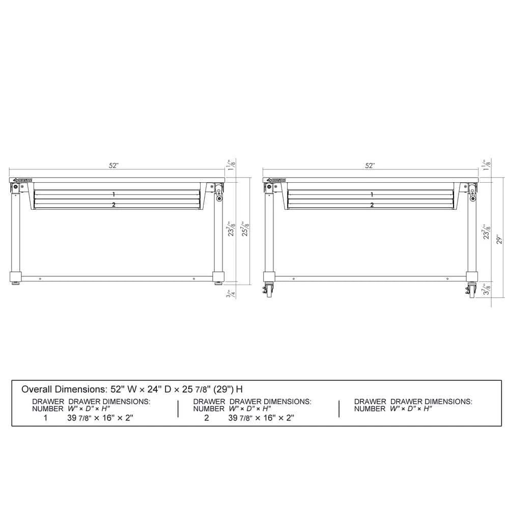 Husky 52 In. W X 24 In. D 2-Drawer Adjustable Height Blaxk Work Table With Solid Wood Top 14 Husky 52 In. W X 24 In. D 2-Drawer Adjustable Height Blaxk Work Table With Solid Wood Top - Image 14