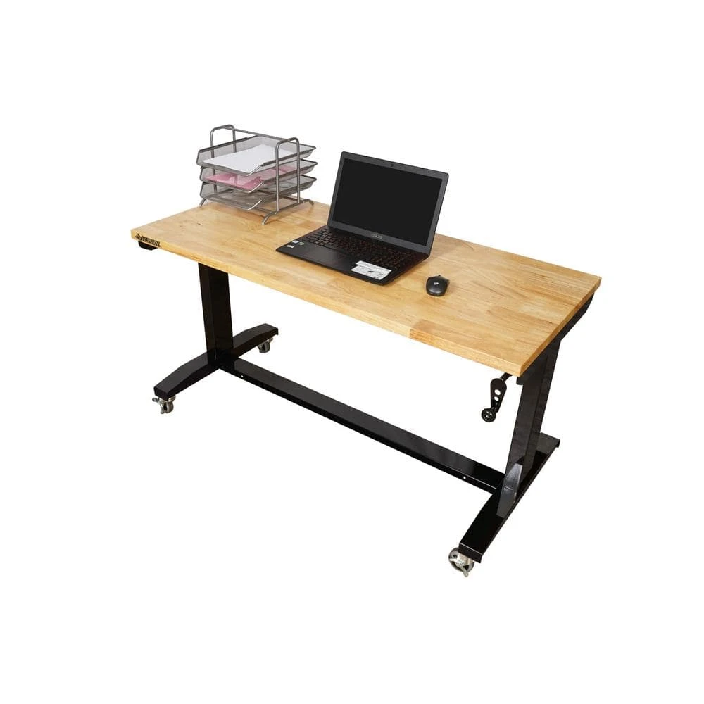 Husky 52 In. W X 24 In. D Adjustable Height Solid Wood Top Workbench Table In Black 5 Husky 52 In. W X 24 In. D Adjustable Height Solid Wood Top Workbench Table In Black - Image 5