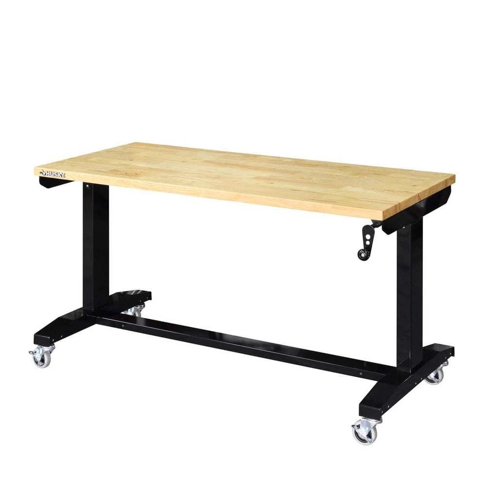 Husky 52 In. W X 24 In. D Adjustable Height Solid Wood Top Workbench Table In Black 1 Husky 52 In. W X 24 In. D Adjustable Height Solid Wood Top Workbench Table In Black