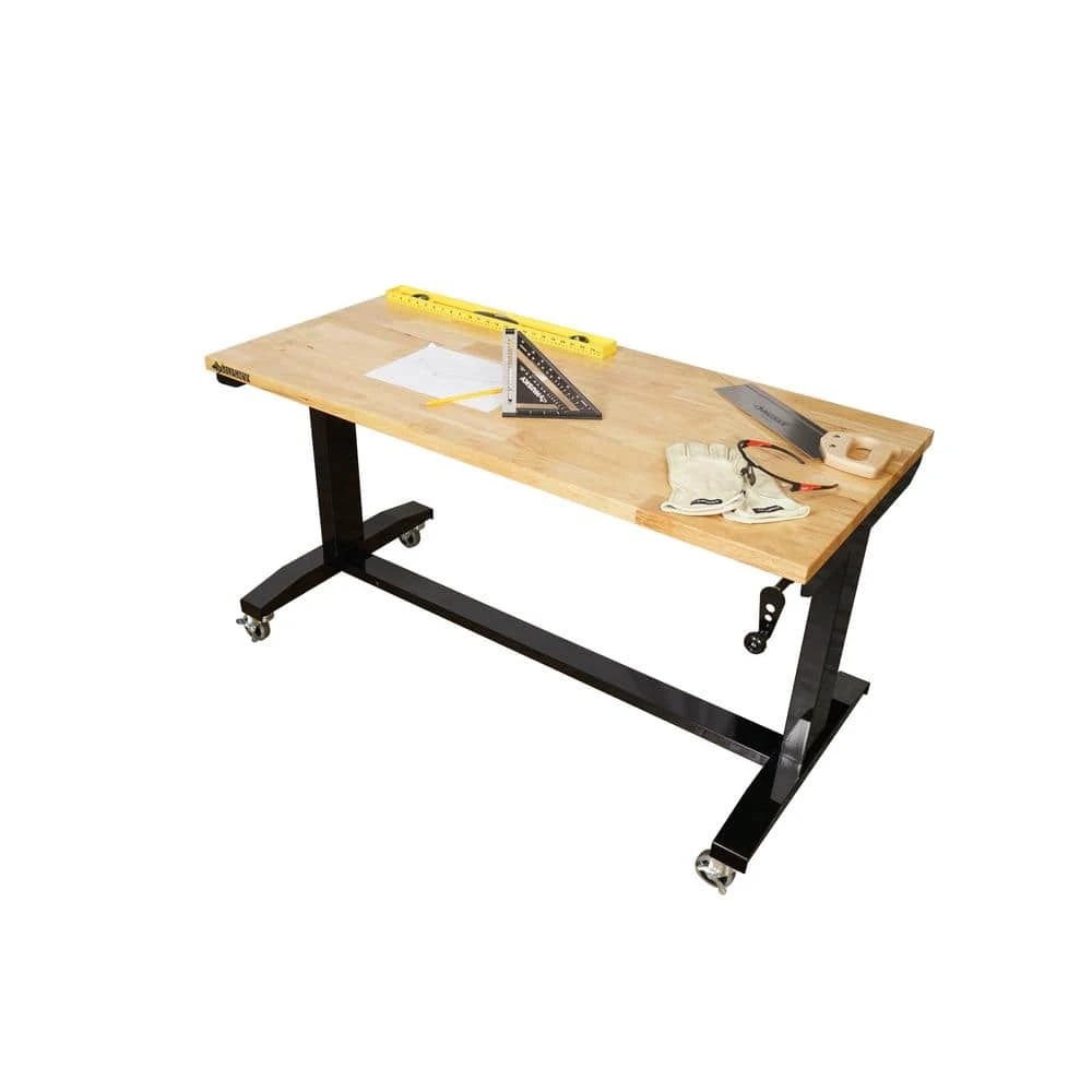 Husky 52 In. W X 24 In. D Adjustable Height Solid Wood Top Workbench Table In Black 4 Husky 52 In. W X 24 In. D Adjustable Height Solid Wood Top Workbench Table In Black - Image 4