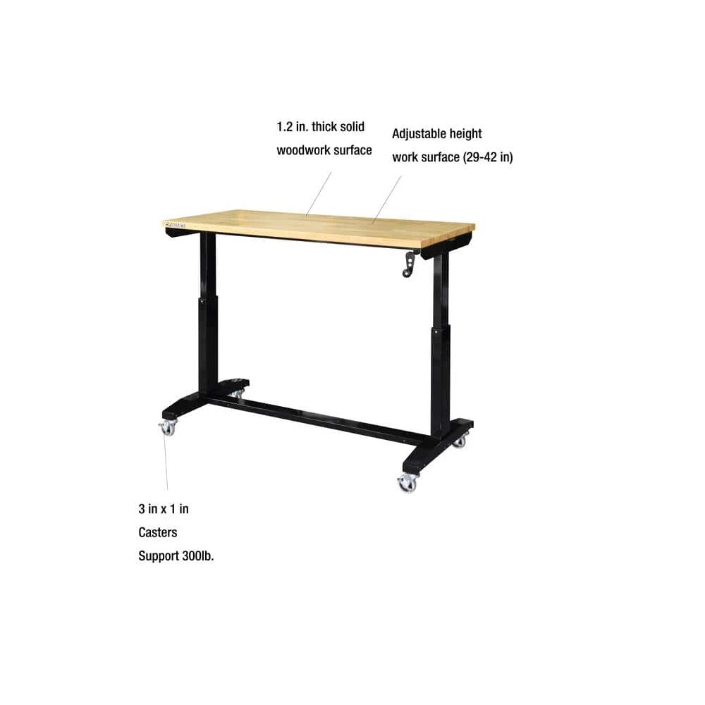 Husky 52 In. W X 24 In. D Adjustable Height Solid Wood Top Workbench Table In Black 2 Husky 52 In. W X 24 In. D Adjustable Height Solid Wood Top Workbench Table In Black - Image 2