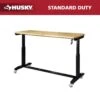 Husky 62 In. W X 24 In. D Adjustable Height Black Workbench Table With Solid Wood Top