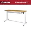 Husky 72 In. W X 24 In. D 2-Drawer Adjustable Height White Worktable With Solid Wood Top