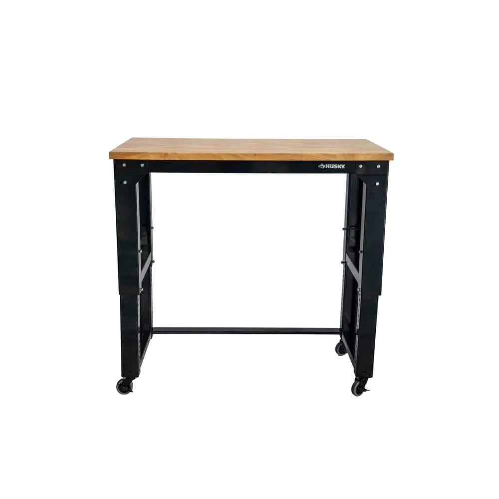 Husky 46 In. W X 24 In. Deep Adjustable Height Work Table With Solid Wood Top, Gloss Black 9 Husky 46 In. W X 24 In. Deep Adjustable Height Work Table With Solid Wood Top, Gloss Black - Image 9