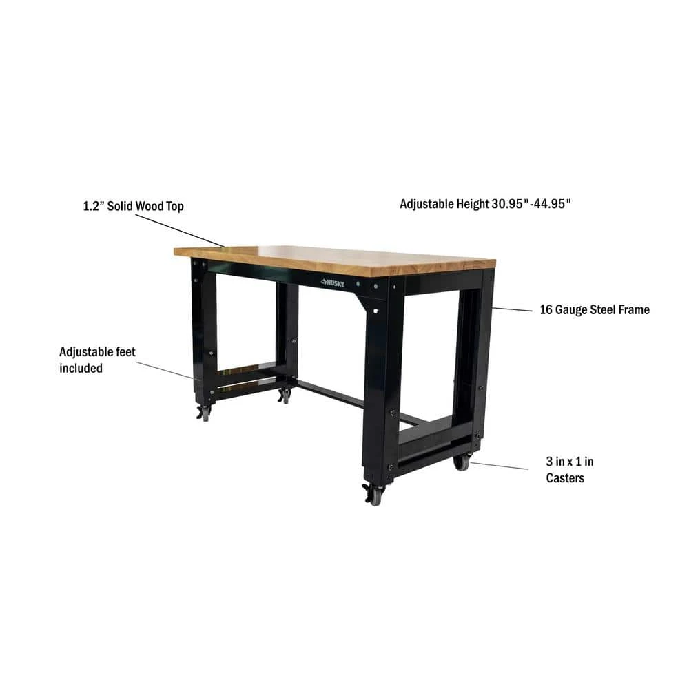 Husky 46 In. W X 24 In. Deep Adjustable Height Work Table With Solid Wood Top, Gloss Black 6 Husky 46 In. W X 24 In. Deep Adjustable Height Work Table With Solid Wood Top, Gloss Black - Image 6