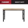 Husky 72 In. W X 23 In. D Adjustable Height Black Workbench, Solid Wood Top For Heavy Duty Welded Steel Garage Storage System