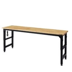 Husky 96 In. W X 23 In. D Adjustable Height Extra Wide Heavy Duty Black Workbench With Solid Wood Top