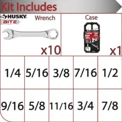 Husky BITE SAE Combination Wrench Set (10-Piece) -Husky Shop husky wrench sets hbcw10xls 40 1000