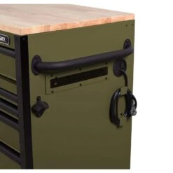 Husky Heavy Duty 61 In. W X 23 In. D 15-Drawer Matte Army Green Mobile Workbench Cabinet With Solid Wood Top -Husky Shop matte army green husky mobile workbenches h61mwc15hdarmy tl 1f 1000