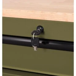 Husky Heavy Duty 61 In. W X 23 In. D 15-Drawer Matte Army Green Mobile Workbench Cabinet With Solid Wood Top -Husky Shop matte army green husky mobile workbenches h61mwc15hdarmy tl 4f 1000