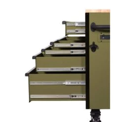Husky Heavy Duty 61 In. W X 23 In. D 15-Drawer Matte Army Green Mobile Workbench Cabinet With Solid Wood Top -Husky Shop matte army green husky mobile workbenches h61mwc15hdarmy tl 76 1000