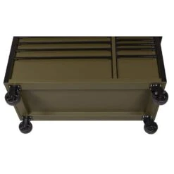 Husky Limited Edition 52 In. X 24.5 In. D 10-Drawer Army Green Mobile Workbench With Solid Wood Top -Husky Shop matte army green husky tool cabinets h52mwc10army 1d 1000