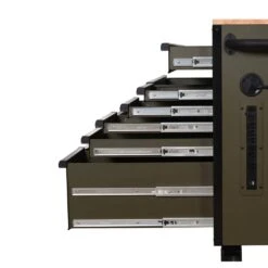Husky Limited Edition 52 In. X 24.5 In. D 10-Drawer Army Green Mobile Workbench With Solid Wood Top -Husky Shop matte army green husky tool cabinets h52mwc10army 44 1000