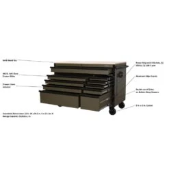 Husky Limited Edition 52 In. X 24.5 In. D 10-Drawer Army Green Mobile Workbench With Solid Wood Top -Husky Shop matte army green husky tool cabinets h52mwc10army d4 1000
