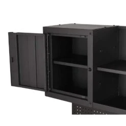 Husky 56 In. W X 27.6 In. D 10-Drawer Matte Black Heavy-Duty Mobile Workbench With Pegboard And Top Cabinets -Husky Shop matte black husky mobile workbenches h56ultwsmb d4 1000