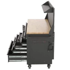 Husky 61 In. W X 26 In. D Heavy Duty 10-Drawer 1-Door Mobile Workbench With Hardwood Top, Pegboard And Shelf In Matte Black -Husky Shop matte black husky mobile workbenches hotc6110bb1m 1d 1000