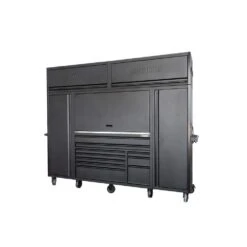 Husky Modular Tool Storage 62 In. W X 24 In. D Heavy Duty Matte Black Mobile Workbench Cabinet With Stainless Steel Top -Husky Shop matte black husky mobile workbenches hotc6210bb1d 1d 1000