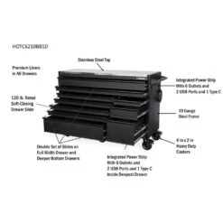 Husky Modular Tool Storage 62 In. W X 24 In. D Heavy Duty Matte Black Mobile Workbench Cabinet With Stainless Steel Top -Husky Shop matte black husky mobile workbenches hotc6210bb1d c3 1000