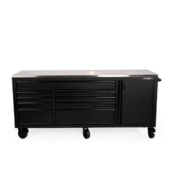 Husky 84 In. W X 24 In. D 9-Drawer Heavy-Duty Mobile Workbench With Stainless Steel Top In Matte Black -Husky Shop matte black husky mobile workbenches hotc8409bb1m 1f 1000