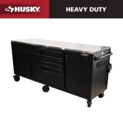 Husky 84 In. W X 24 In. D 9-Drawer Heavy-Duty Mobile Workbench With Stainless Steel Top In Matte Black