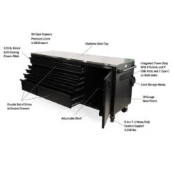 Husky 84 In. W X 24 In. D 9-Drawer Heavy-Duty Mobile Workbench With Stainless Steel Top In Matte Black -Husky Shop matte black husky mobile workbenches hotc8409bb1m 77 1000