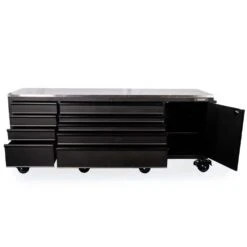 Husky 96 In. W X 24 In. D 9-Drawer Heavy-Duty Mobile Workbench With Stainless Steel Top In Matte Black -Husky Shop matte black husky mobile workbenches hotc9609bb1m 1f 1000