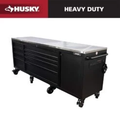Husky 96 In. W X 24 In. D 9-Drawer Heavy-Duty Mobile Workbench With Stainless Steel Top In Matte Black