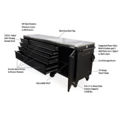 Husky 96 In. W X 24 In. D 9-Drawer Heavy-Duty Mobile Workbench With Stainless Steel Top In Matte Black -Husky Shop matte black husky mobile workbenches hotc9609bb1m 77 1000