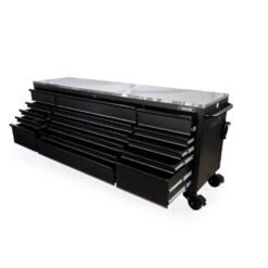 Husky 96 In. W X 24 In. D 16-Drawer Heavy-Duty Mobile Workbench With Stainless Steel Top In Matte Black -Husky Shop matte black husky mobile workbenches hotc9616bb1m c3 1000