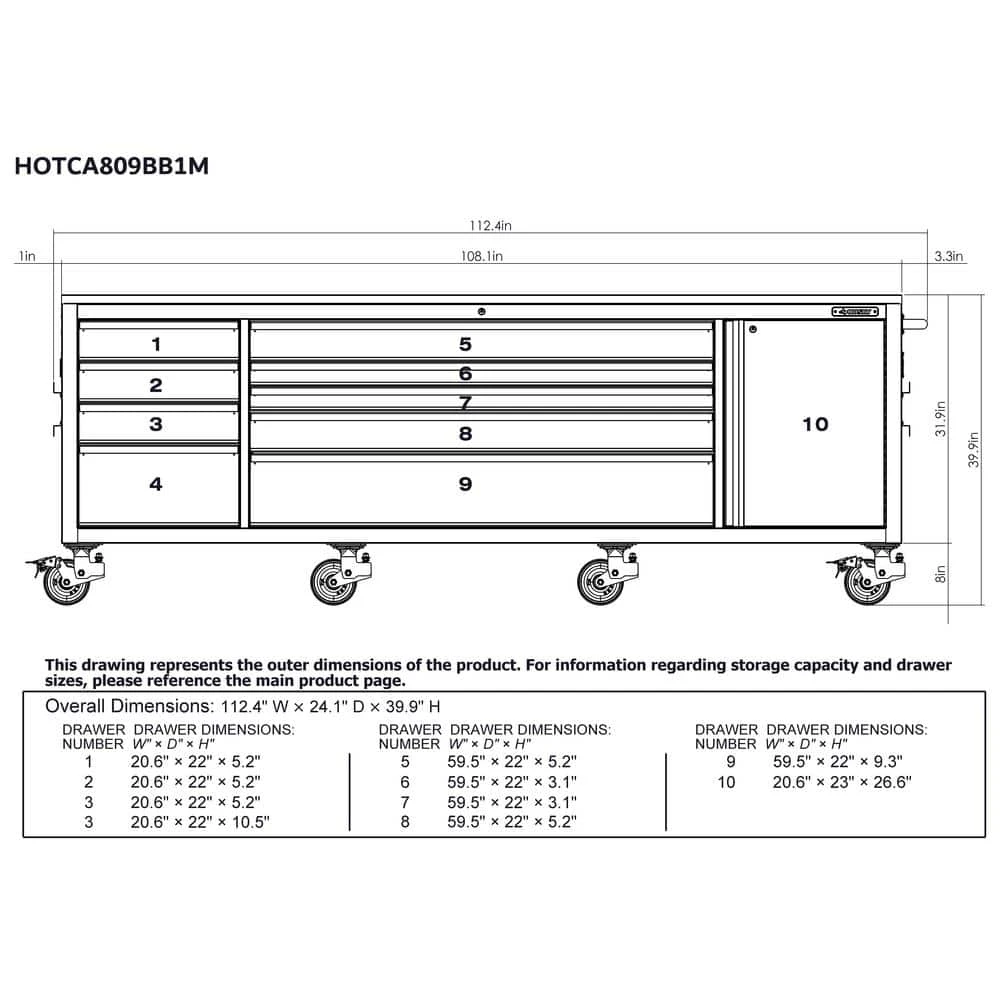 Husky 108 In. W X 24 In. D 9-Drawer Heavy-Duty Mobile Workbench With Stainless Steel Top In Matte Black 3 Husky 108 In. W X 24 In. D 9-Drawer Heavy-Duty Mobile Workbench With Stainless Steel Top In Matte Black - Image 3