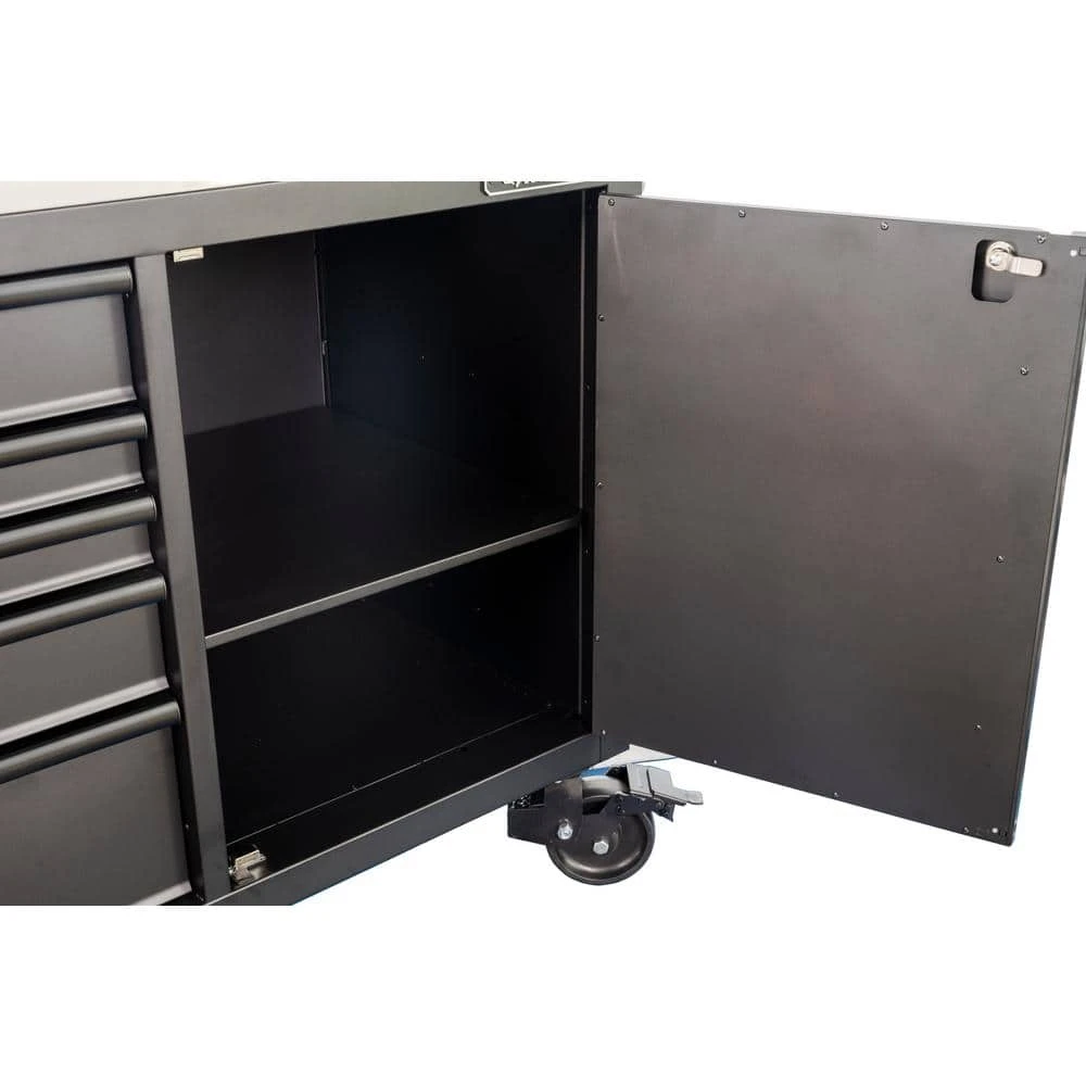 Husky 108 In. W X 24 In. D 9-Drawer Heavy-Duty Mobile Workbench With Stainless Steel Top In Matte Black 12 Husky 108 In. W X 24 In. D 9-Drawer Heavy-Duty Mobile Workbench With Stainless Steel Top In Matte Black - Image 12