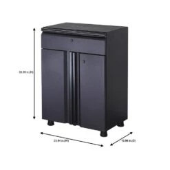 Husky Regular Duty Welded 24-Gauge Steel 1-Drawer 2-Door Garage Base Cabinet In Black (24 In. W X 33 In. H X 16 In. D) -Husky Shop matte black powder coating husky free standing cabinets h24bc1drw 76 1000
