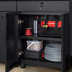 Husky Regular Duty Welded 24-Gauge Steel 1-Drawer 2-Door Garage Base Cabinet In Black (24 In. W X 33 In. H X 16 In. D) -Husky Shop matte black powder coating husky free standing cabinets h24bc1drw 77 1000