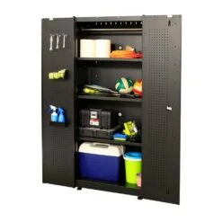 Husky Regular Duty Welded 24-Gauge Steel Freestanding Garage Cabinet In Black (31 In. W X 75 In. H X 20 In. D) -Husky Shop matte black powder coating husky free standing cabinets h30locker 1d 1000