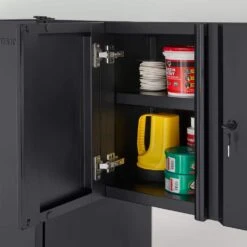 Husky Regular Duty Welded 24-Gauge Steel Wall Mounted Garage Cabinet In Black (24 In. W X 18 In. H X 12 In. D) -Husky Shop matte black powder coating husky wall mounted cabinets h24wcab 77 1000