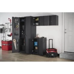 Husky 4-Piece Regular Duty Welded Steel Garage Storage System In Black -Husky Shop matte black power coating husky garage storage systems gs07804 1d a0 1000
