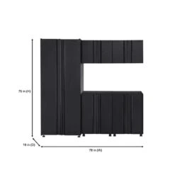 Husky 5-Piece Regular Duty Welded Steel Garage Storage System In Black (78.4 In. W X 75 In. H X 19.6 In. D) -Husky Shop matte black power coating husky garage storage systems gs07805 2d 1d 1000