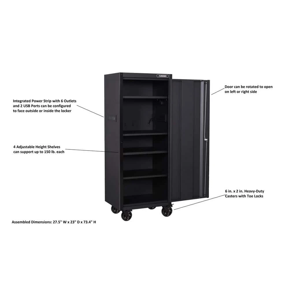 Husky Tool Storage 27 In. W X 23 In. D Heavy Duty Matte Black 4-Shelf Rolling Side Tool Locker 4 Husky Tool Storage 27 In. W X 23 In. D Heavy Duty Matte Black 4-Shelf Rolling Side Tool Locker - Image 4