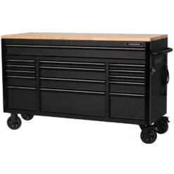 Husky 61 In. W X 23 In D Heavy Duty 15-Drawer Mobile Workbench With Mechanics Tool Set (290-Piece) In EVA In Matte Black -Husky Shop matte black with black trim husky mobile workbenches h290tb61blkcb 1d 1000
