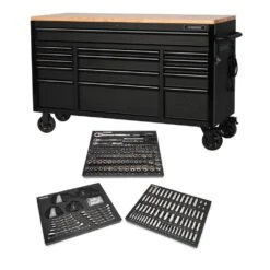 Husky 61 In. W X 23 In D Heavy Duty 15-Drawer Mobile Workbench With Mechanics Tool Set (290-Piece) In EVA In Matte Black