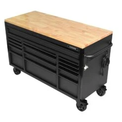 Husky 61 In. W X 23 In D Heavy Duty 15-Drawer Mobile Workbench With Mechanics Tool Set (290-Piece) In EVA In Matte Black -Husky Shop matte black with black trim husky mobile workbenches h290tb61blkcb c3 1000