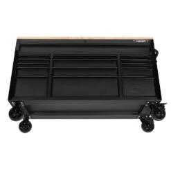 Husky 61 In. W X 23 In. D Heavy Duty 15-Drawer Mobile Workbench Tool Chest With Solid Wood Top In Matte Black -Husky Shop matte black with black trim husky mobile workbenches h61mwc15hp c 31 1000