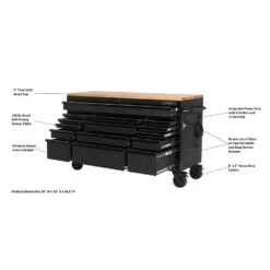 Husky 61 In. W X 23 In. D Heavy Duty 15-Drawer Mobile Workbench Tool Chest With Solid Wood Top In Matte Black -Husky Shop matte black with black trim husky mobile workbenches h61mwc15hp c 40 1000