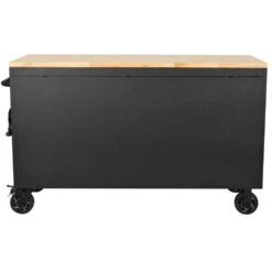 Husky 61 In. W X 23 In. D Heavy Duty 15-Drawer Mobile Workbench Tool Chest With Solid Wood Top In Matte Black -Husky Shop matte black with black trim husky mobile workbenches h61mwc15hp c 4f 1000