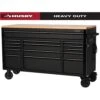 Husky 61 In. W X 23 In. D Heavy Duty 15-Drawer Mobile Workbench Tool Chest With Solid Wood Top In Matte Black