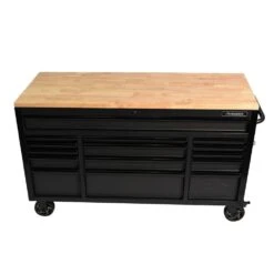 Husky 61 In. W X 23 In. D Heavy Duty 15-Drawer Mobile Workbench Tool Chest With Solid Wood Top In Matte Black -Husky Shop matte black with black trim husky mobile workbenches h61mwc15hp c d4 1000
