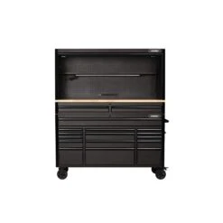 Husky 61 In. W X 23 In. D Heavy-Duty 17-Drawer Mobile Workbench Cabinet With Riser And Hutch In Matte Black -Husky Shop matte black with black trim husky mobile workbenches h61mwc15hutch 1f 1000