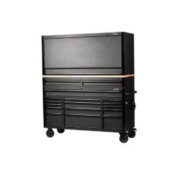 Husky 61 In. W X 23 In. D Heavy-Duty 17-Drawer Mobile Workbench Cabinet With Riser And Hutch In Matte Black -Husky Shop matte black with black trim husky mobile workbenches h61mwc15hutch 4f 1000